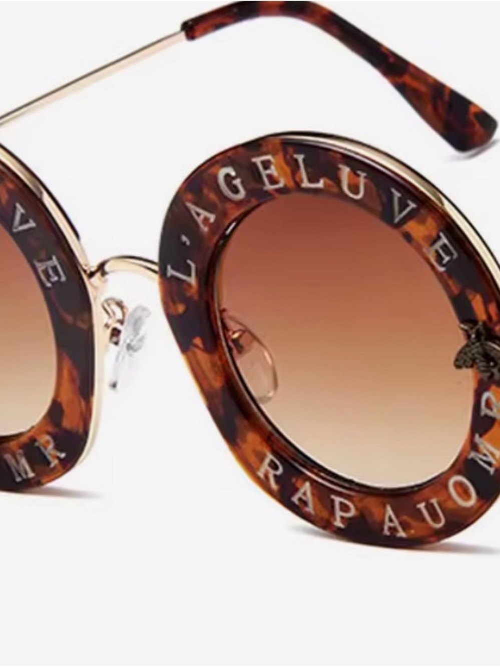 Designer Tortoiseshell Round Sunglasses with Brown Gradient Lenses